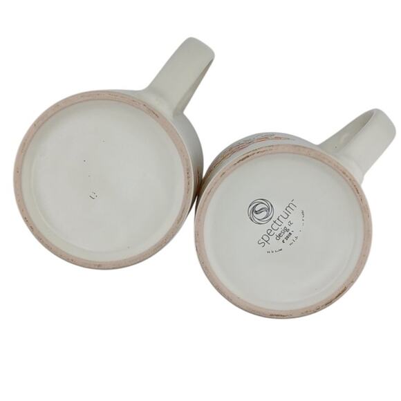 Embossed Hand Painted Fall Coffee Mugs Tea Cups Orange Interior Pumpkins Autumn - Picture 6 of 6